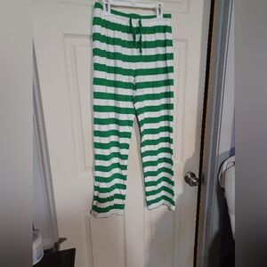 Women's Green and White Striped Pajama Pants